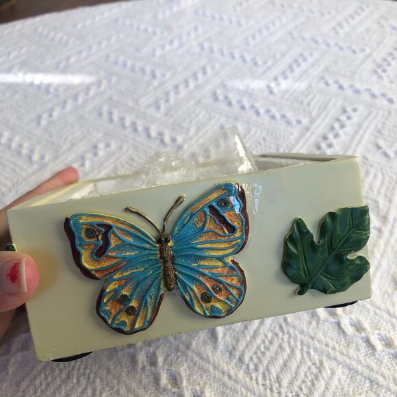 VTG 3D Butterfly Coaster Set w/ Holder 4‑Piece Resin Square New Open Box Cottage - Picture 10 of 16